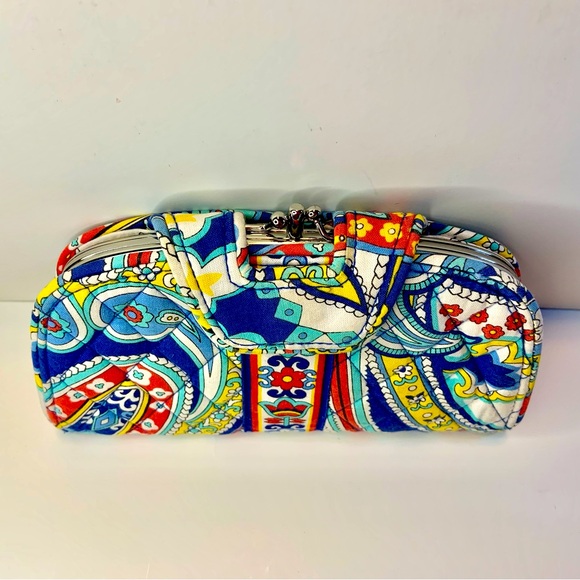 Vera Bradley Bifold Marina Blue Paisley Double Kiss Clasps Snaps Quilted Wallet - Picture 5 of 12